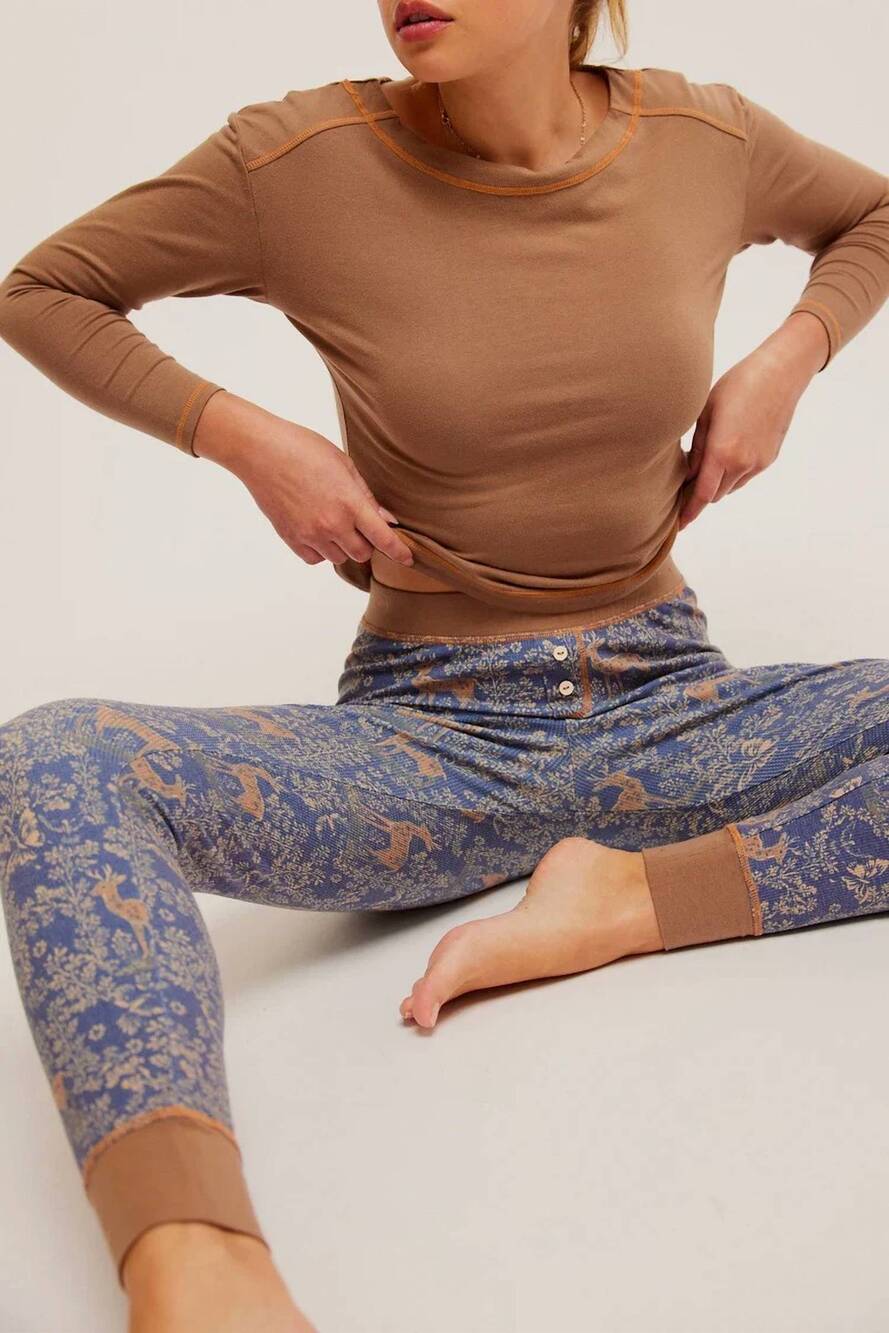 NEW FREE PEOPLE chill evening pajama set in night sky combo